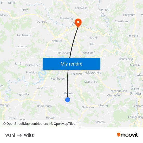 Wahl to Wiltz map