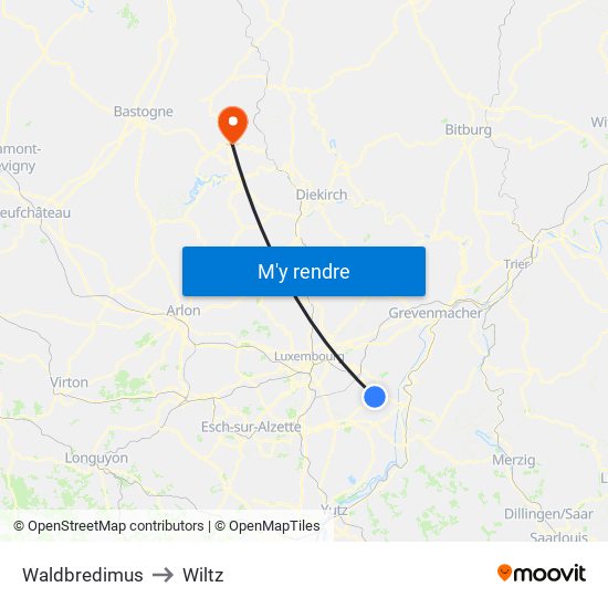 Waldbredimus to Wiltz map