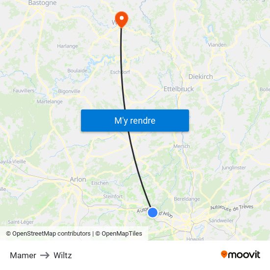 Mamer to Wiltz map