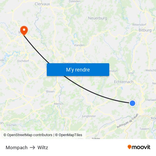 Mompach to Wiltz map