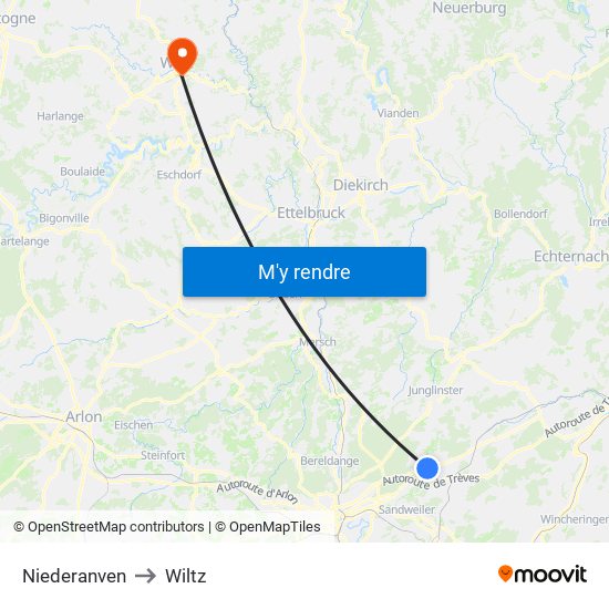 Niederanven to Wiltz map