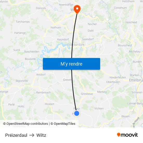 Préizerdaul to Wiltz map