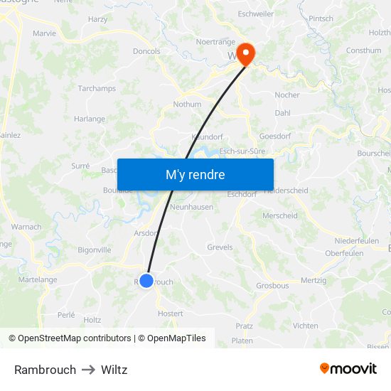 Rambrouch to Wiltz map
