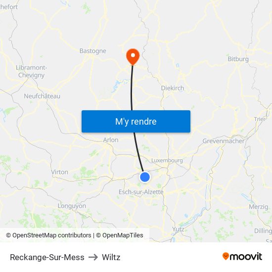 Reckange-Sur-Mess to Wiltz map