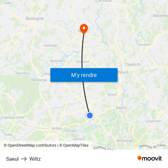 Saeul to Wiltz map