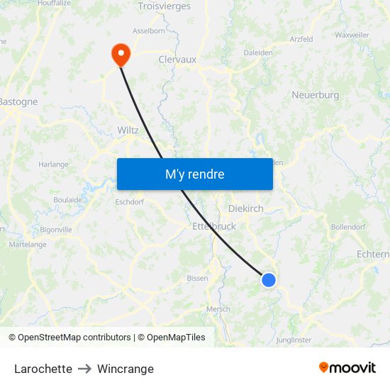 Larochette to Wincrange map