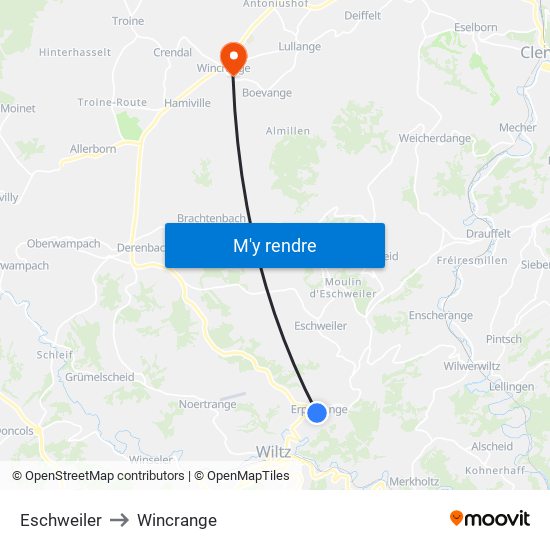 Eschweiler to Wincrange map