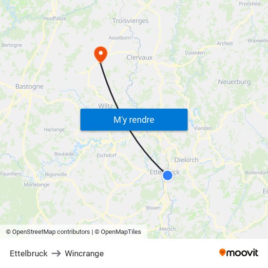 Ettelbruck to Wincrange map