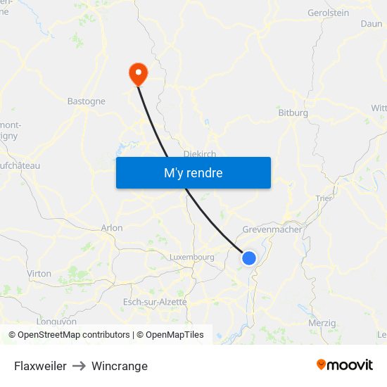 Flaxweiler to Wincrange map