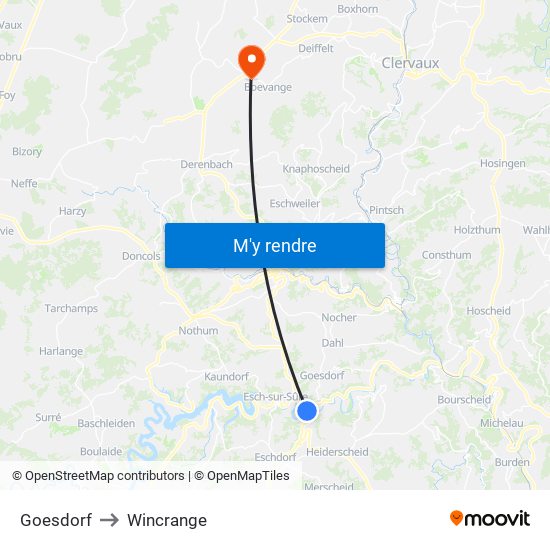 Goesdorf to Wincrange map