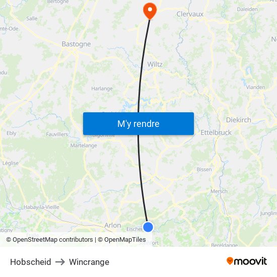 Hobscheid to Wincrange map