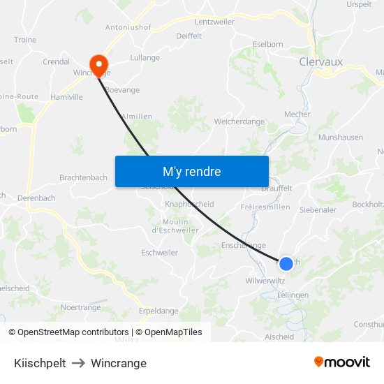 Kiischpelt to Wincrange map