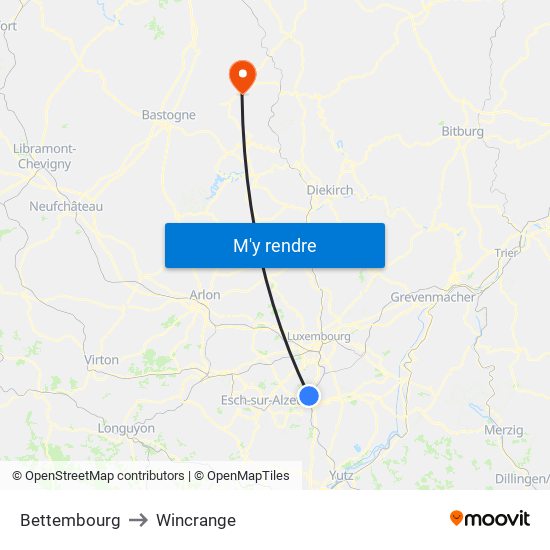 Bettembourg to Wincrange map