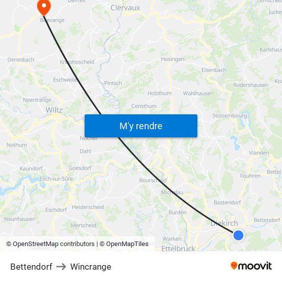 Bettendorf to Wincrange map