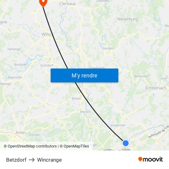 Betzdorf to Wincrange map