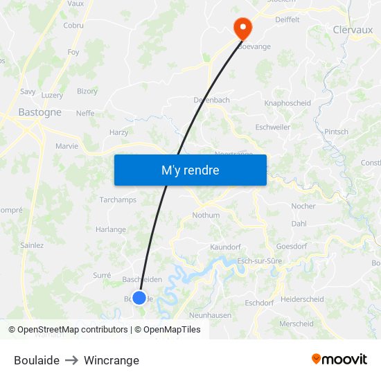 Boulaide to Wincrange map