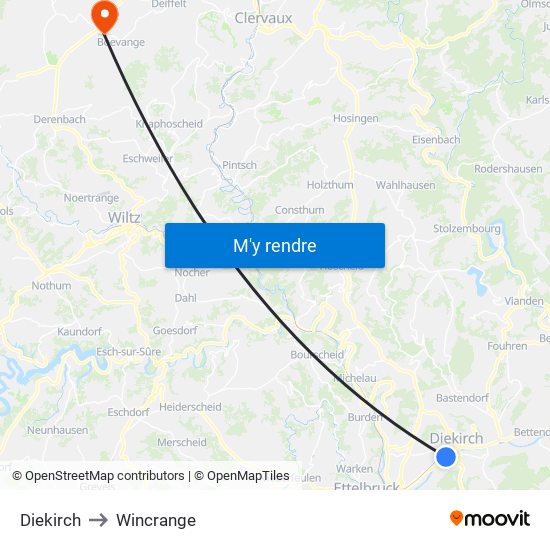 Diekirch to Wincrange map