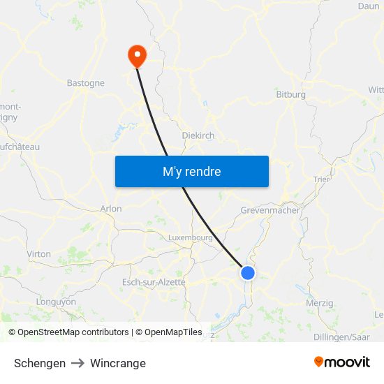 Schengen to Wincrange map