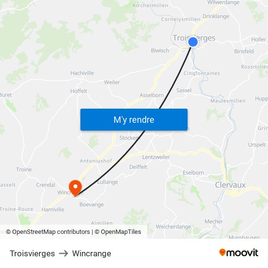 Troisvierges to Wincrange map