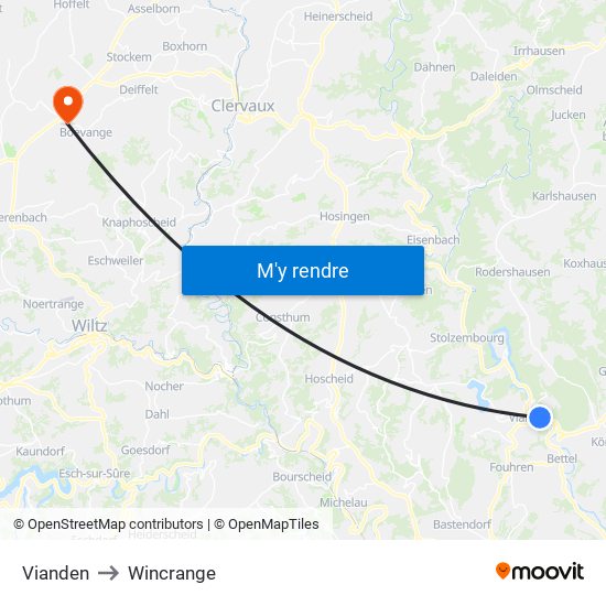 Vianden to Wincrange map