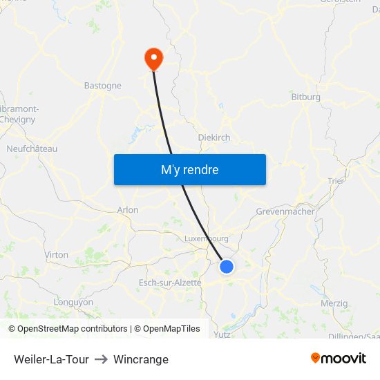 Weiler-La-Tour to Wincrange map