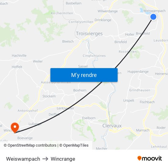 Weiswampach to Wincrange map