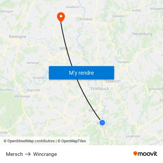 Mersch to Wincrange map