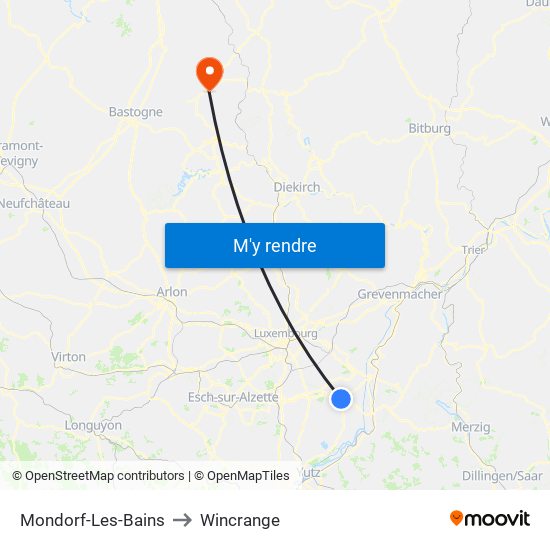 Mondorf-Les-Bains to Wincrange map