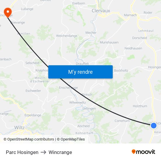 Parc Hosingen to Wincrange map