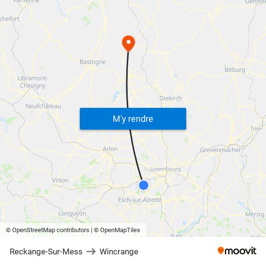 Reckange-Sur-Mess to Wincrange map