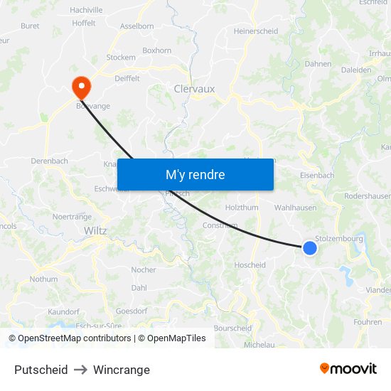 Putscheid to Wincrange map