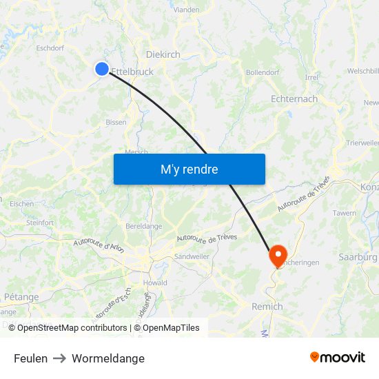 Feulen to Wormeldange map