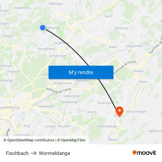 Fischbach to Wormeldange map