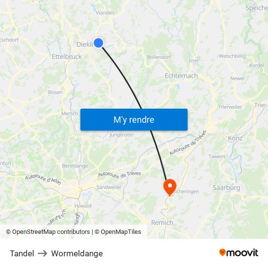 Tandel to Wormeldange map