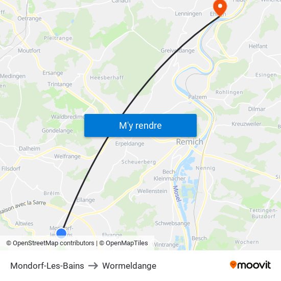 Mondorf-Les-Bains to Wormeldange map