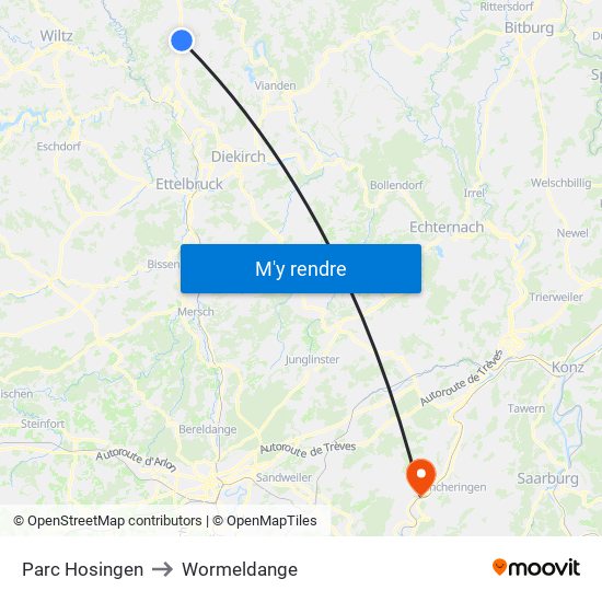 Parc Hosingen to Wormeldange map