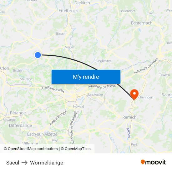 Saeul to Wormeldange map