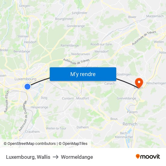 Luxembourg, Wallis to Wormeldange map