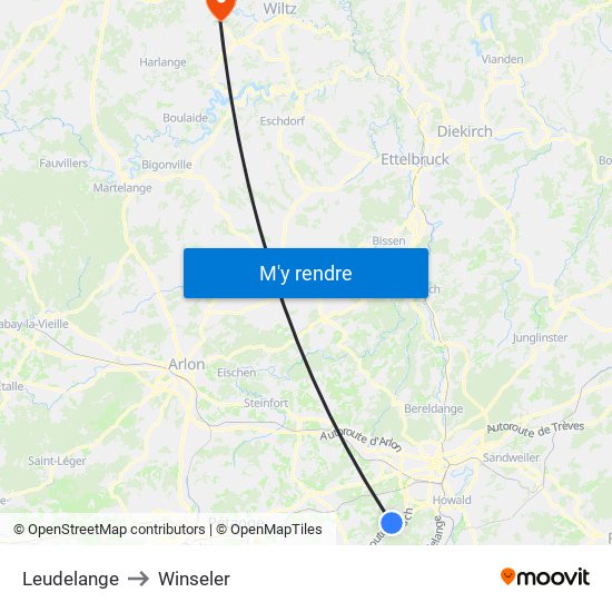 Leudelange to Winseler map