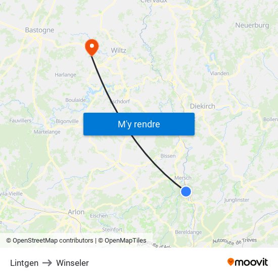 Lintgen to Winseler map