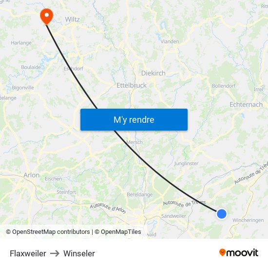 Flaxweiler to Winseler map
