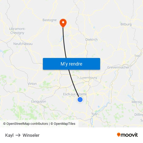 Kayl to Winseler map