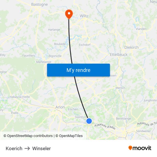 Koerich to Winseler map