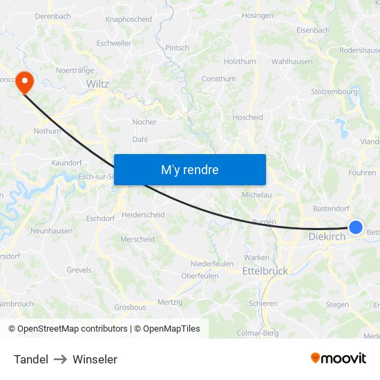 Tandel to Winseler map