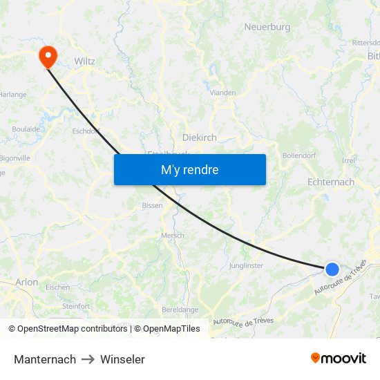Manternach to Winseler map