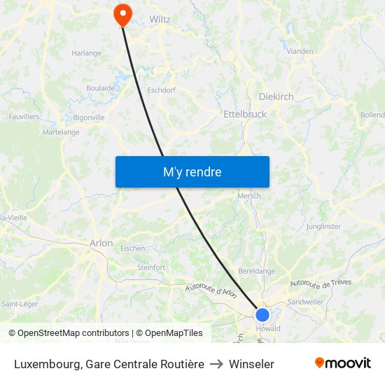 Luxembourg, Gare Centrale Routière to Winseler map