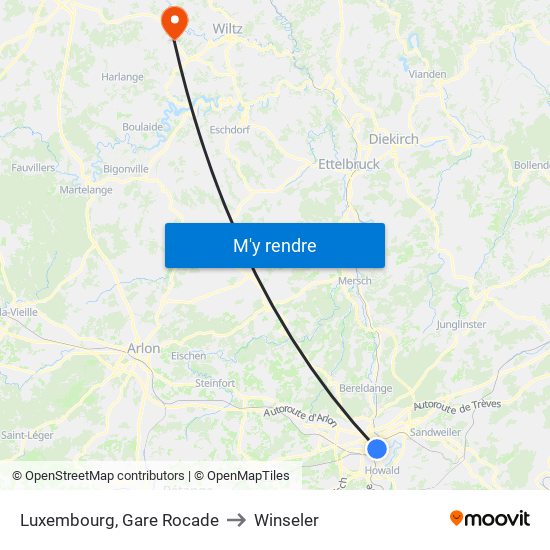 Luxembourg, Gare Rocade to Winseler map