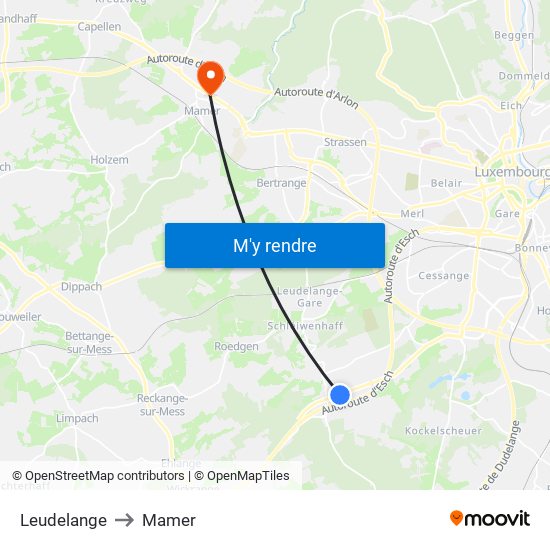 Leudelange to Mamer map