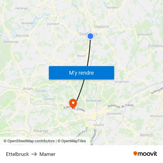 Ettelbruck to Mamer map