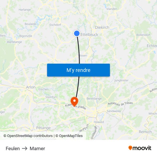 Feulen to Mamer map